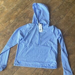 Adidas Blue Fusion Checkered Jacket w/ hood. Size small. NWT. Has front pockets.